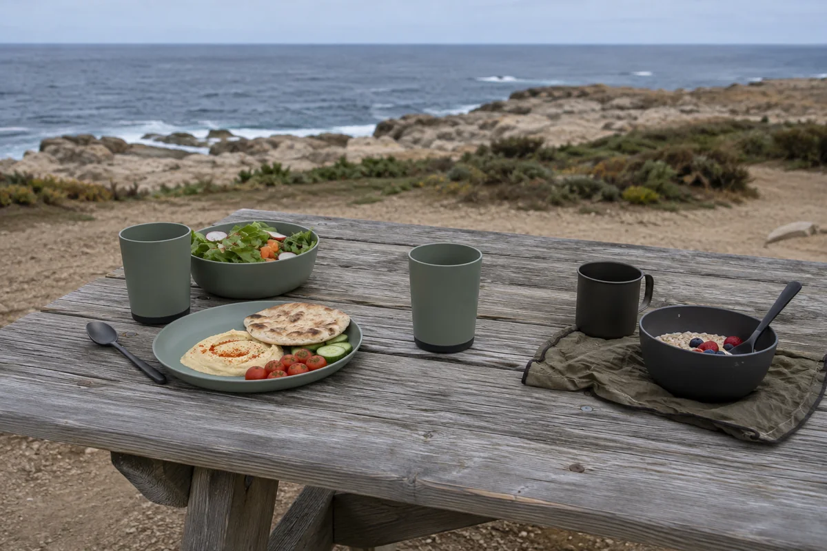 Lightweight Versus Ultralight Use Scenarios Lightweight and ultralight camping tableware application scenarios at a coastal campground