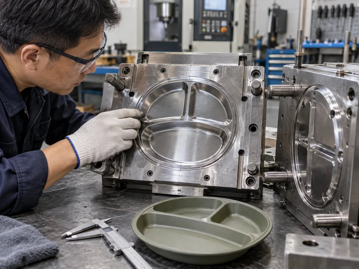 Injection mold inspection for a custom divided outdoor plate