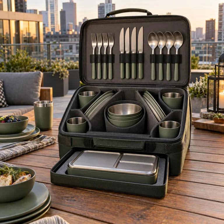 Diagonal-Lane Modular Camping Dinnerware Set