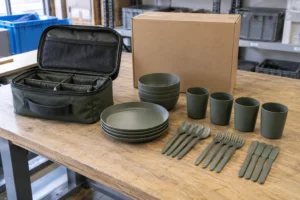 Camping tableware pack volume review with complete set carry case and carton