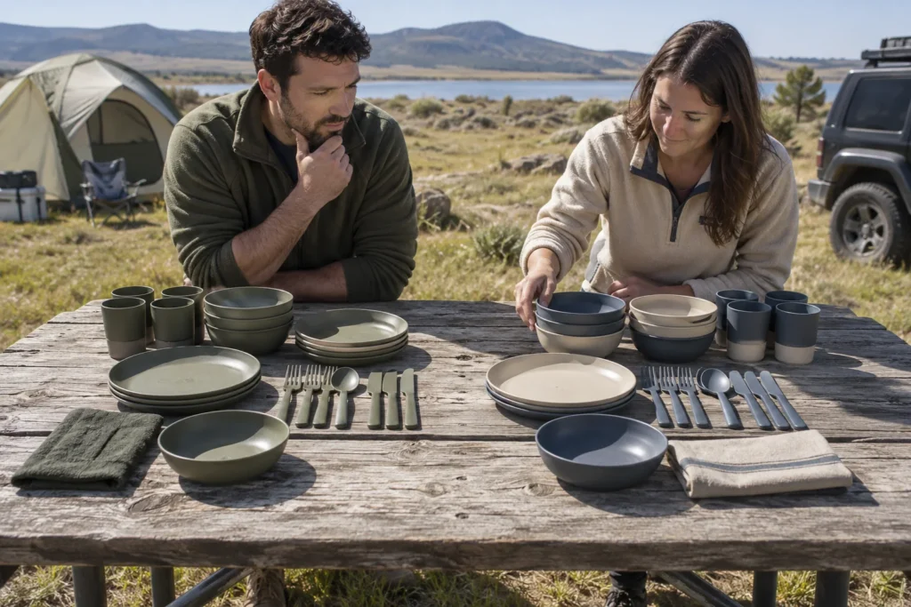20-piece vs 24-piece camping dinnerware set comparison outdoors
