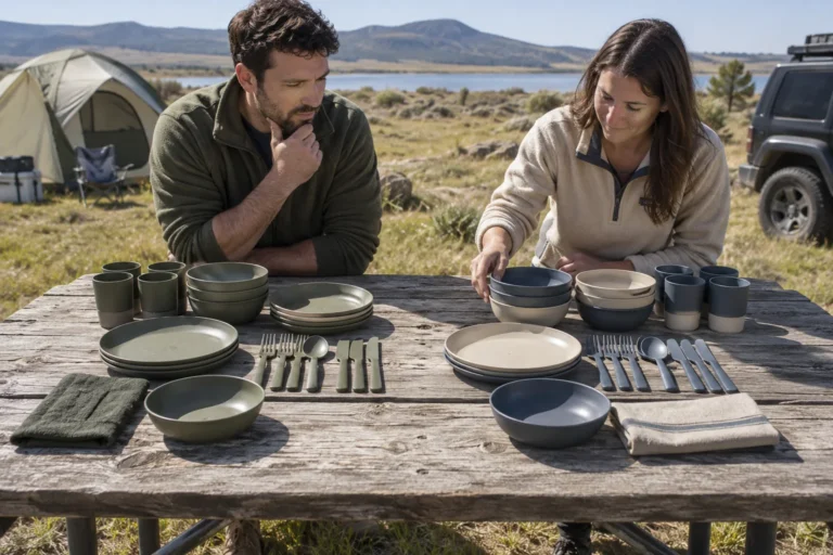 20-piece vs 24-piece camping dinnerware set comparison outdoors