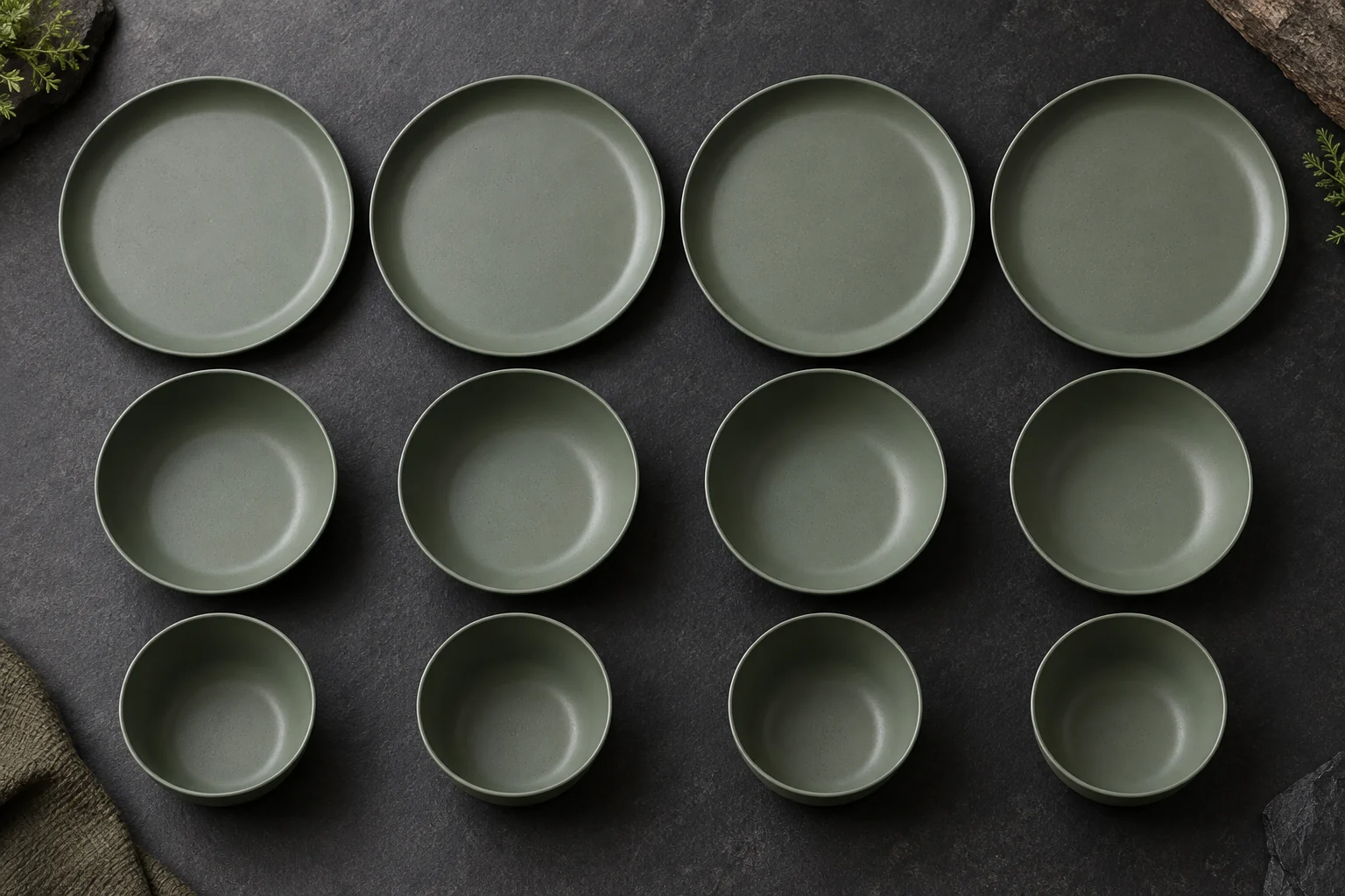 Camping plate and bowl size matrix with coordinated component families
