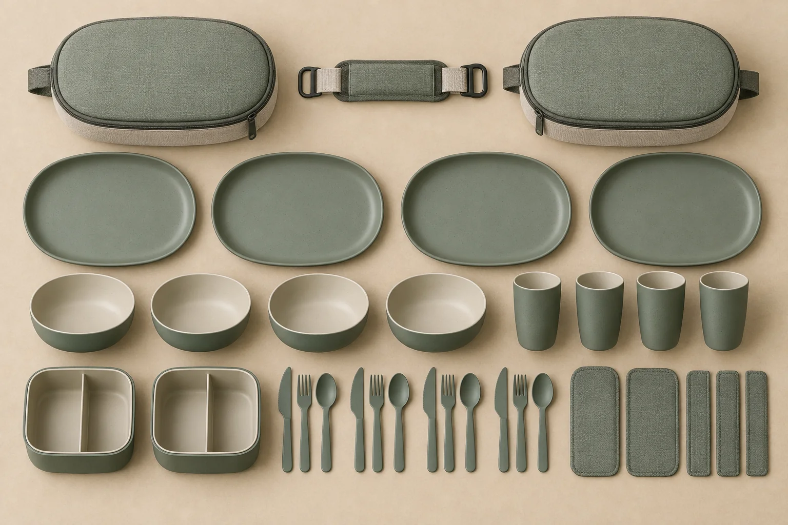 Twin-Pod Set Reference Configuration Twin-pod family camping dinnerware set with four coordinated place settings