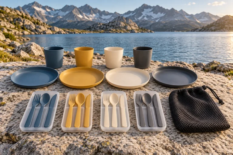 20-Piece PP Camping Dinnerware Set with Mesh Pouch