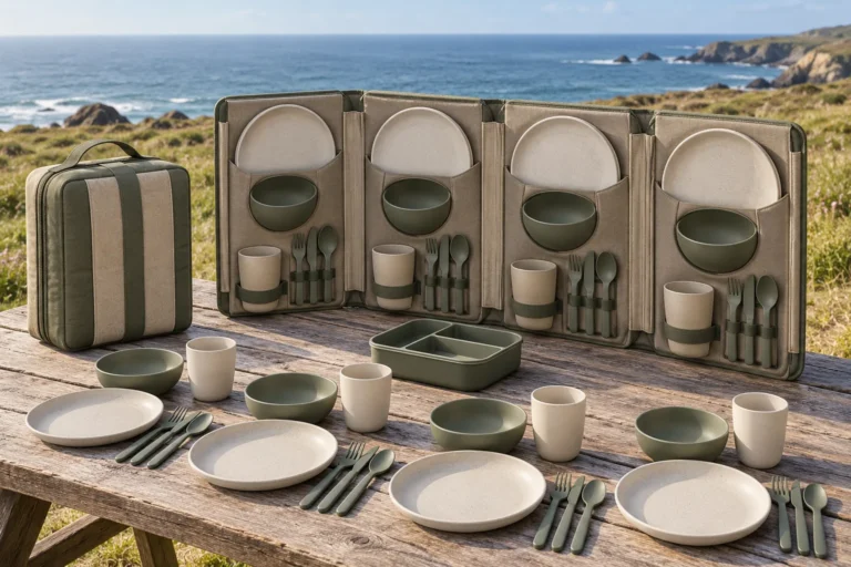 Accordion-Pocket Four-Person Camping Dinnerware Set