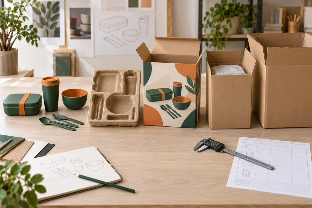 Camping dinnerware assortment tiers reviewed as three functional set configurations on a buyer planning table