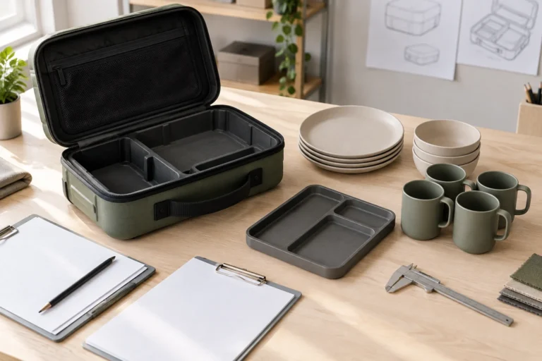 camping dinnerware carry case inspection planning scene