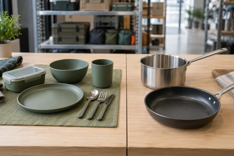 Dinnerware vs cookware claims review with serving pieces separated from a cooking pot