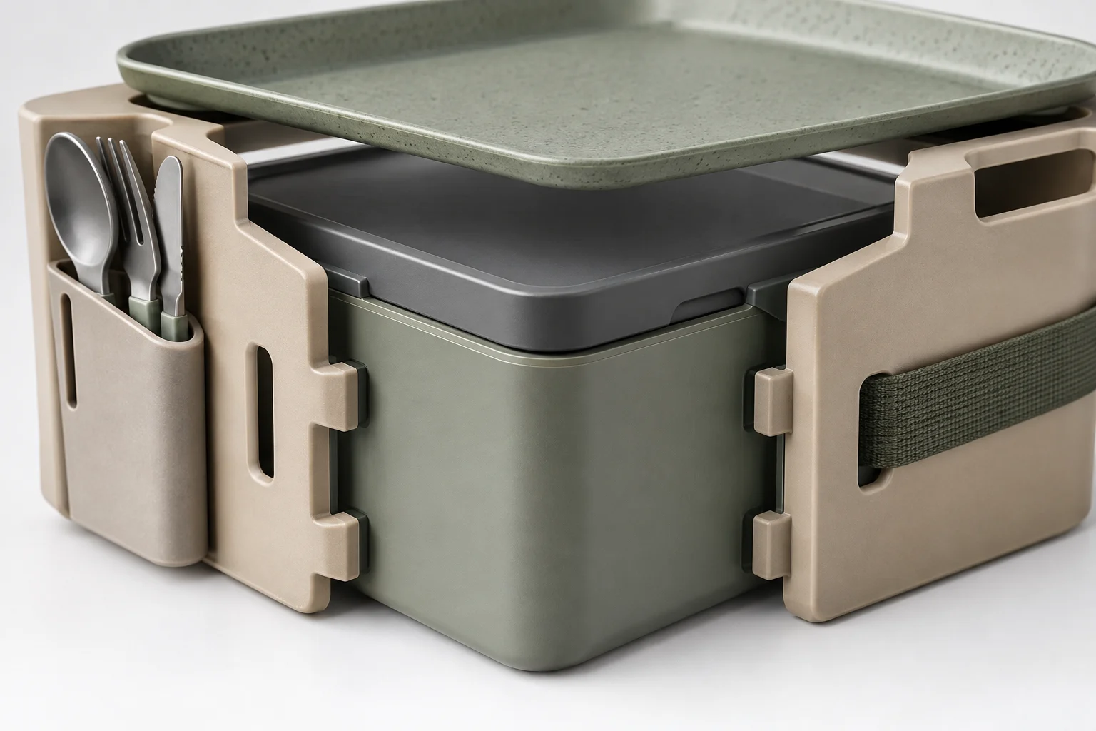 Corner-Lock interface detail camping dinnerware set corner caddy interface and plate deck detail