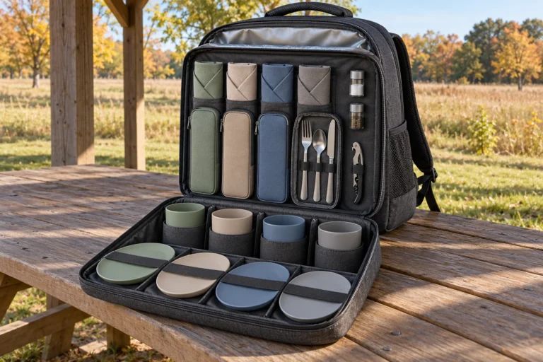 Four-Person Picnic Backpack Dinnerware Set