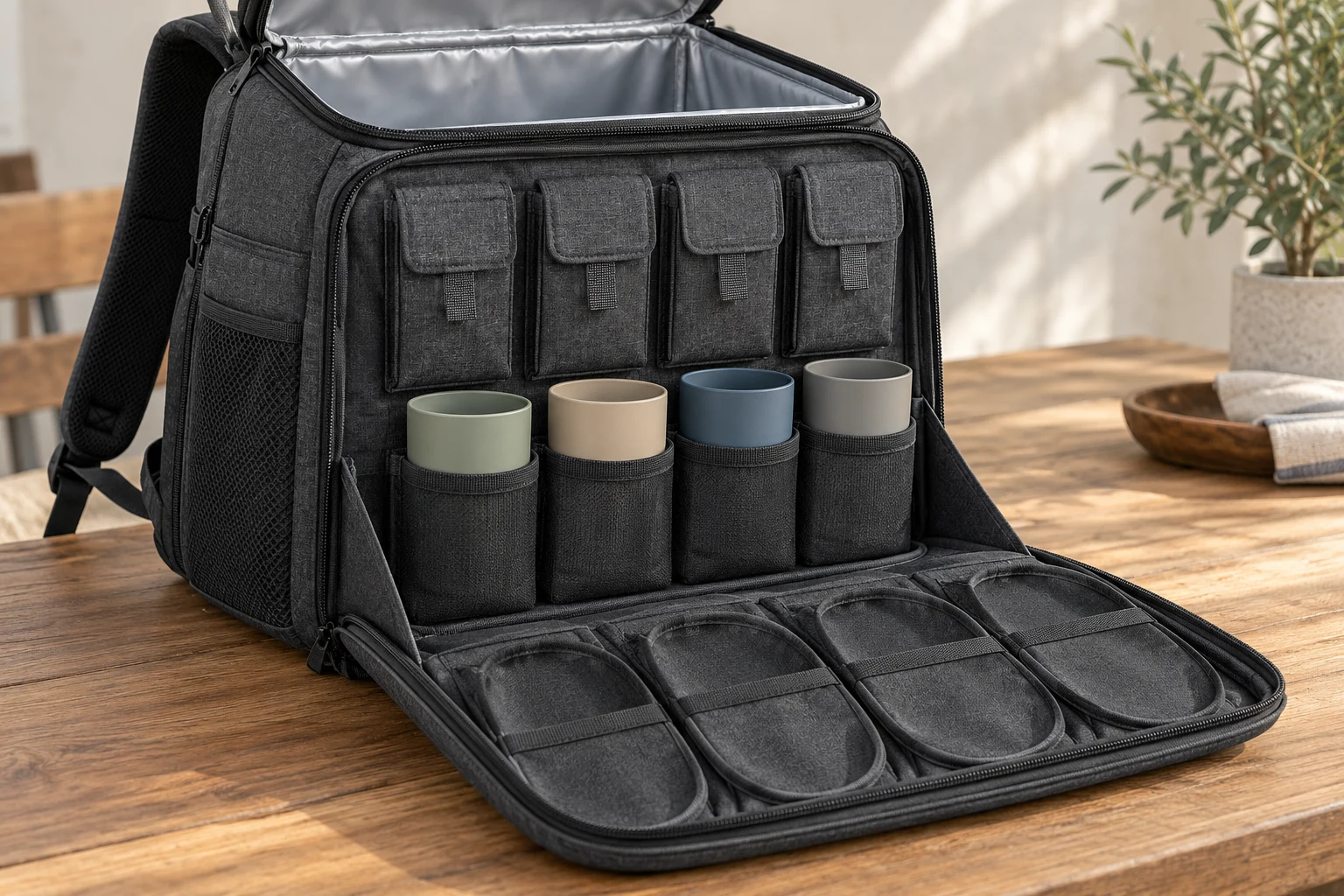 90-Degree Organizer Construction Detail Concept Picnic backpack fold-down organizer and insulated compartment concept