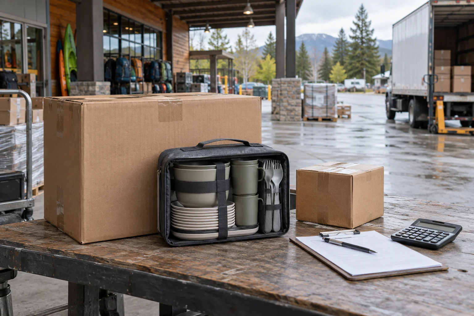 Landed Cost Receiving Review Camping dinnerware shipment and separate spare parts parcel prepared for receiving cost review