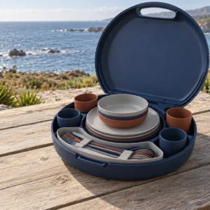 PP outdoor picnic dinnerware set concept in a round tray carrier