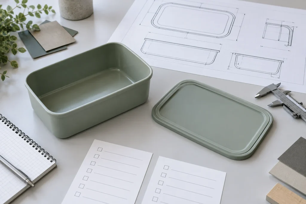 Silicone lid rigid container fit review with separate lid container drawing and inspection checklist