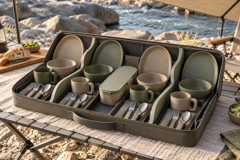 Wave-Channel Four-Person Camping Dinnerware Set